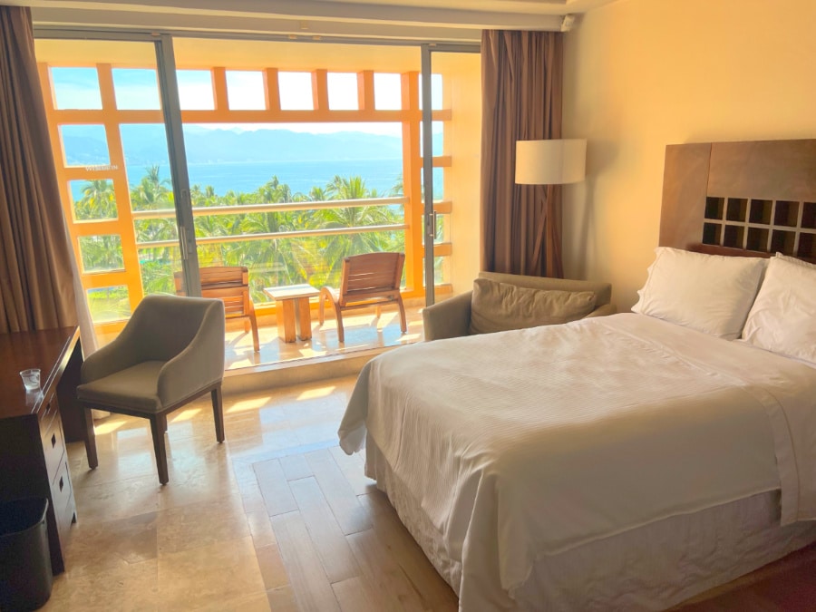 View of the bed in Westin Puerto Vallarta