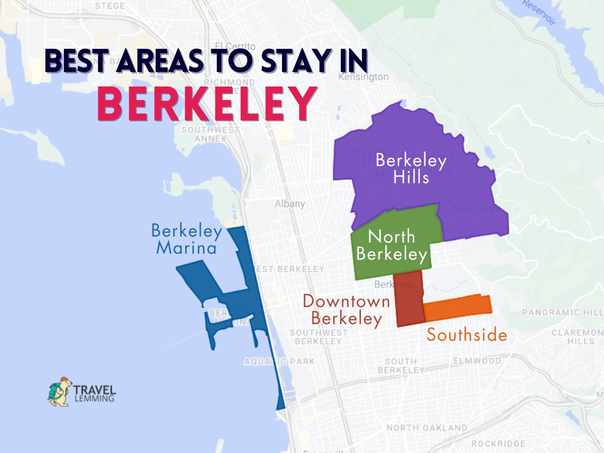 A graphic map that shows the best areas to stay in Berkeley