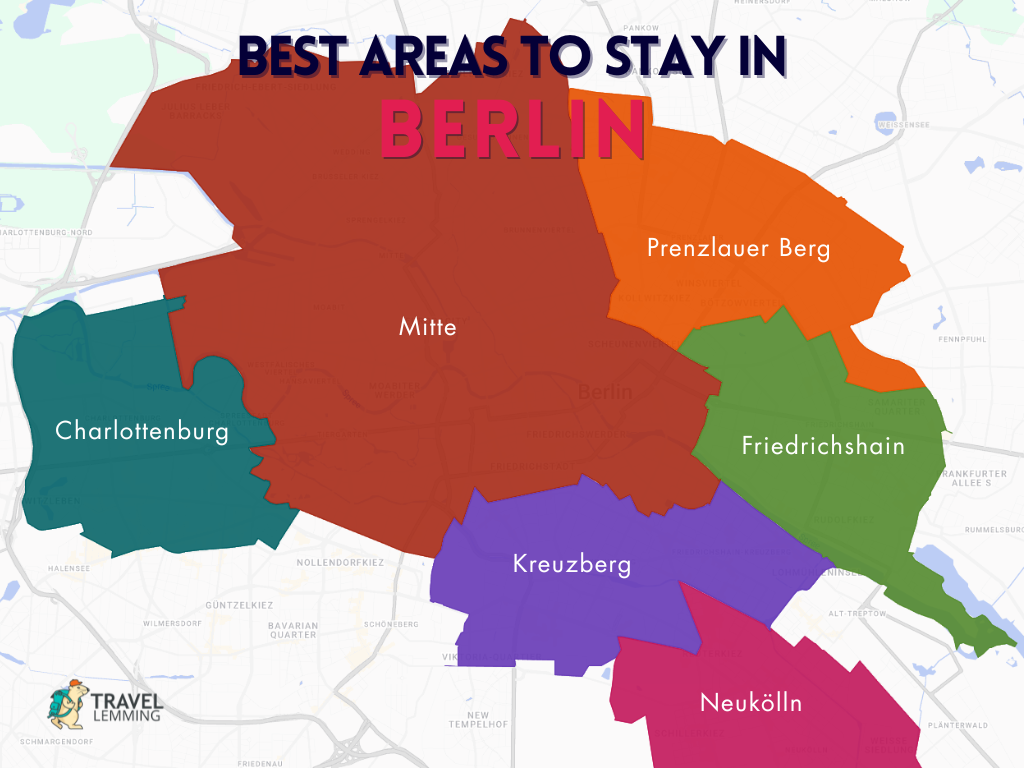 A graphic map that shows the best areas to stay in Berlin
