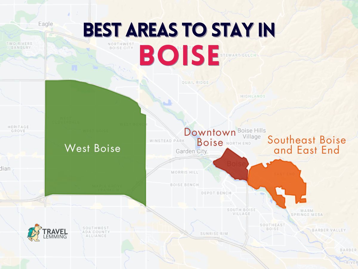 A graphic map that shows the best areas to stay in Boise