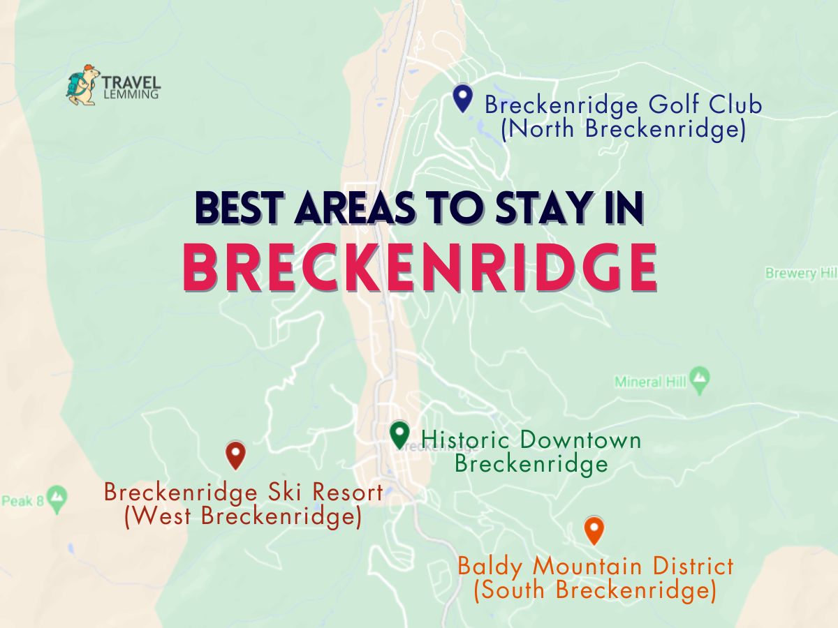 A graphic map that shows the best areas to stay in Breckenridge