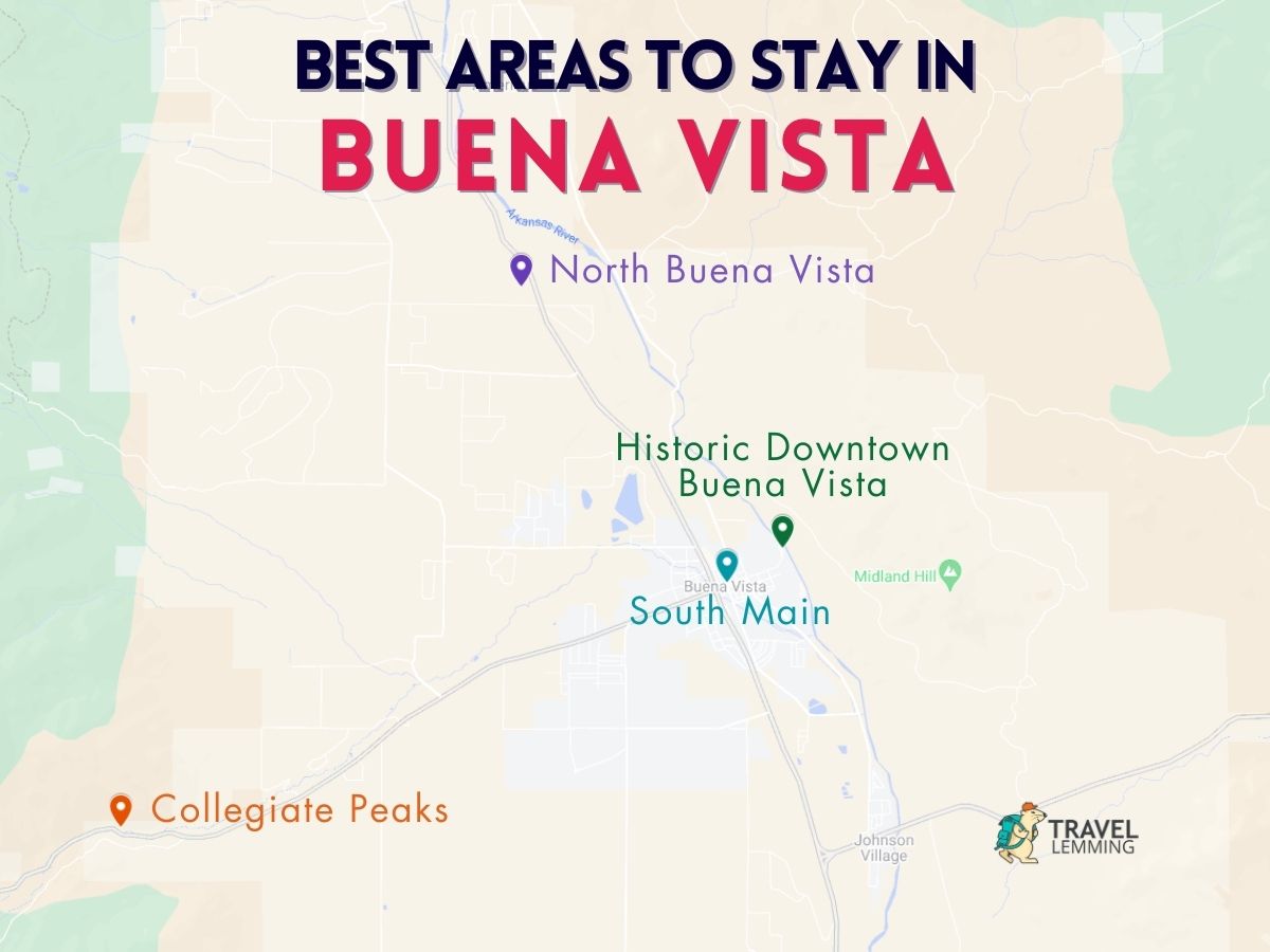 A graphic map that shows the best areas to stay in Buena Vista