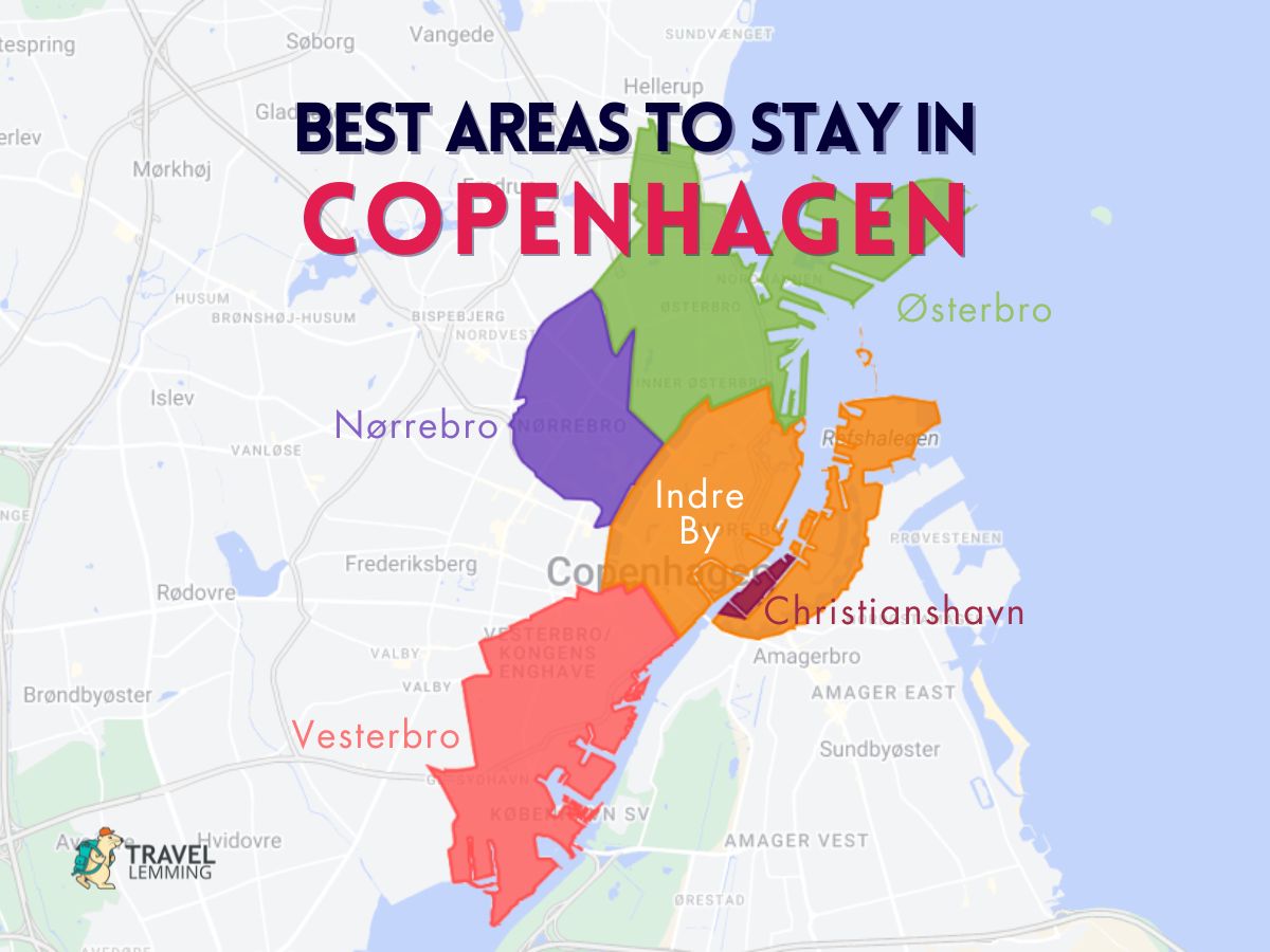 A graphic map that shows the best areas to stay in Copenhagen