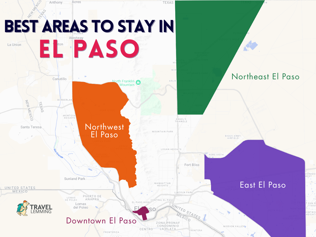 A graphic map that shows the best areas to stay in El Paso