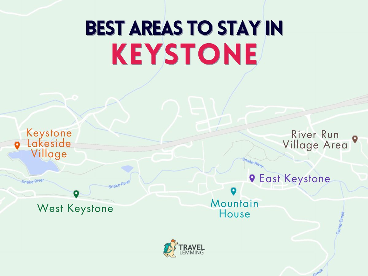 A graphic map that shows the best areas to stay in Keystone