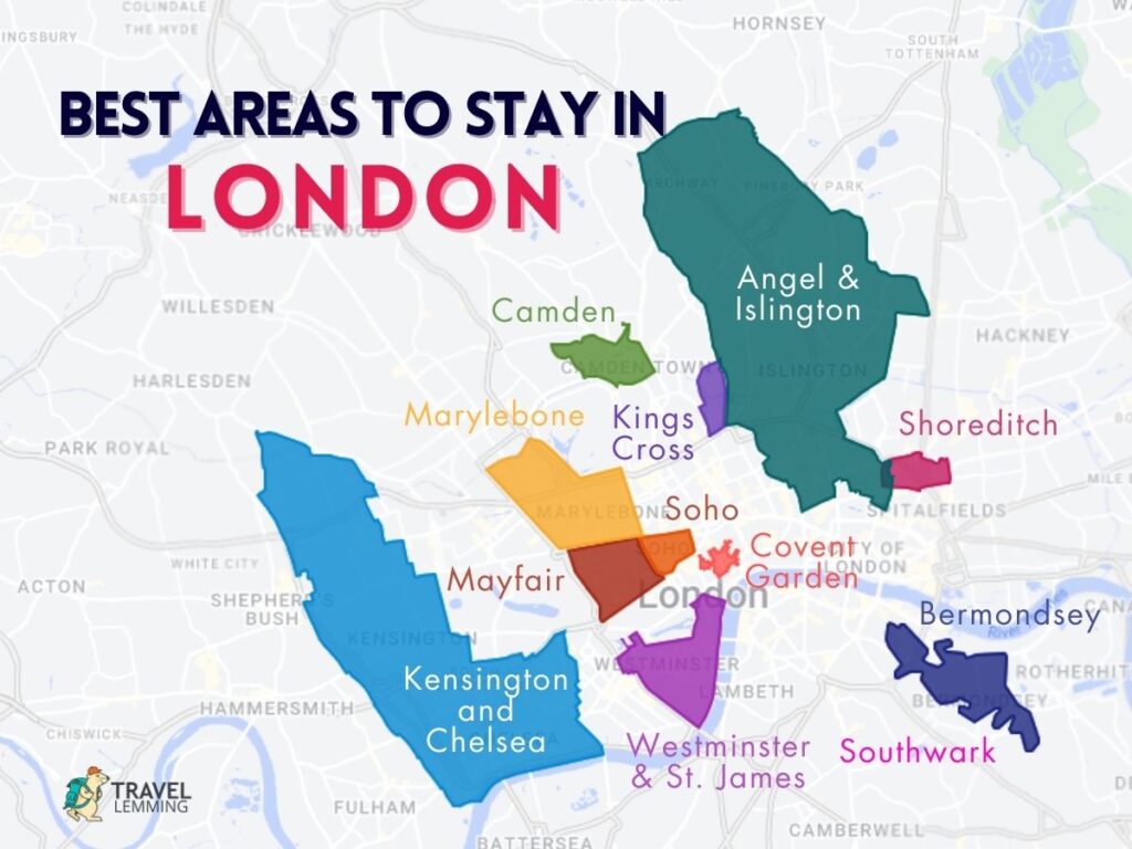 A graphic map that shows the best areas to stay in London