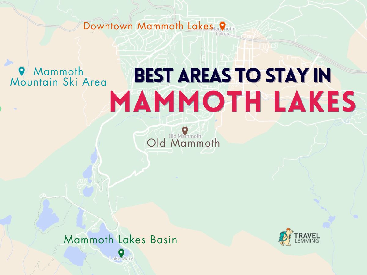 A graphic map that shows the best areas to stay in Mammoth Lakes