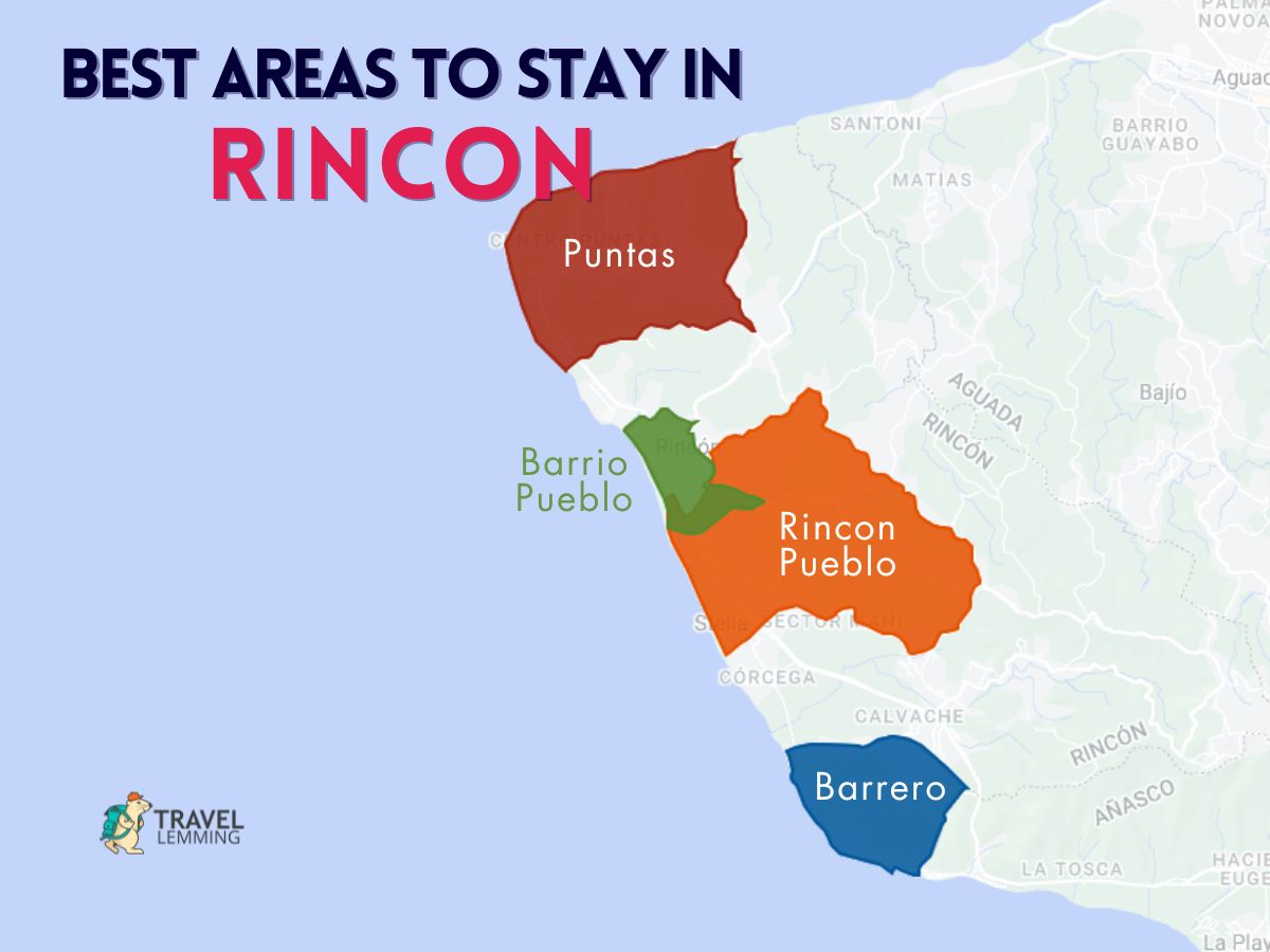 A graphic map that shows the best areas to stay in Rincon
