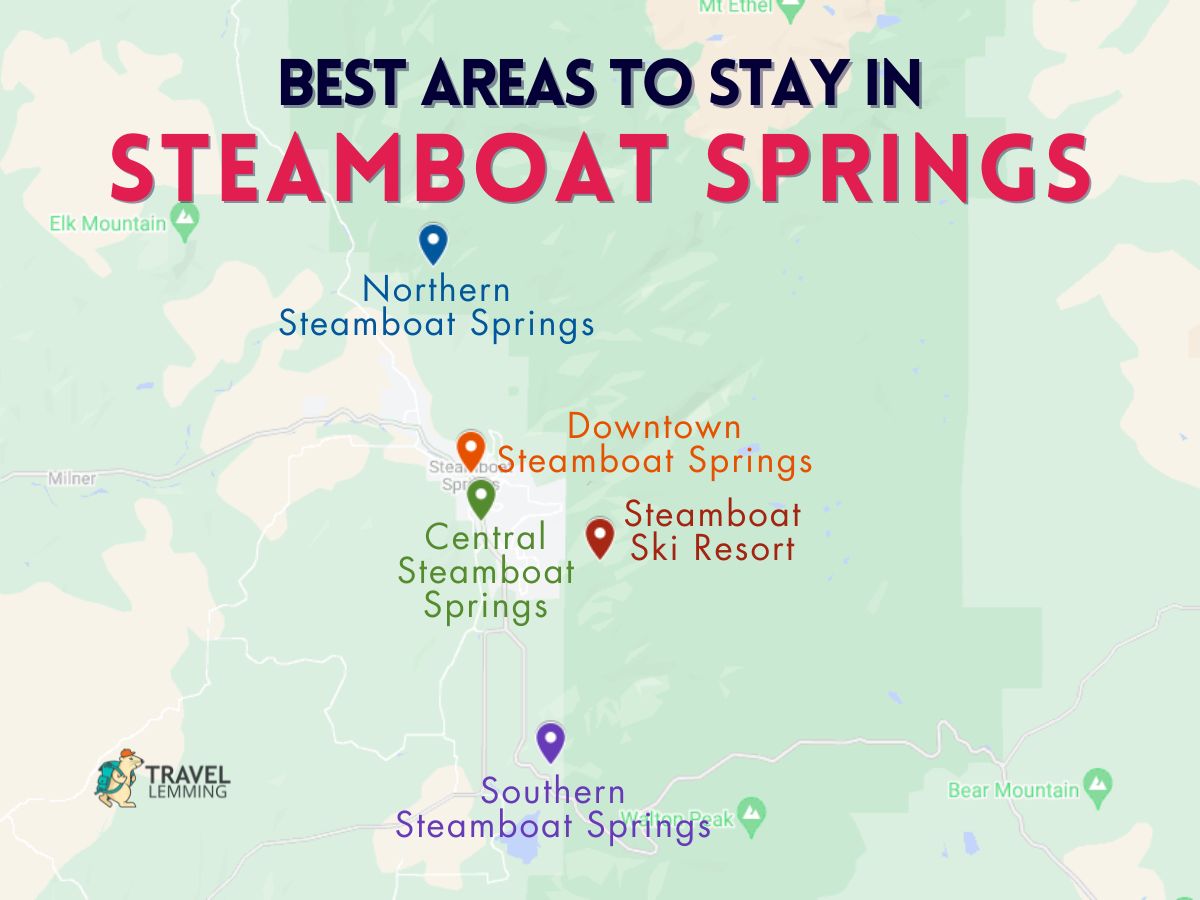 A graphic map that shows the best areas to stay in Steamboat Springs