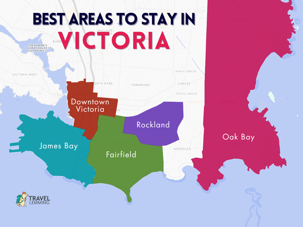 A graphic map that shows the best areas to stay in Victoria
