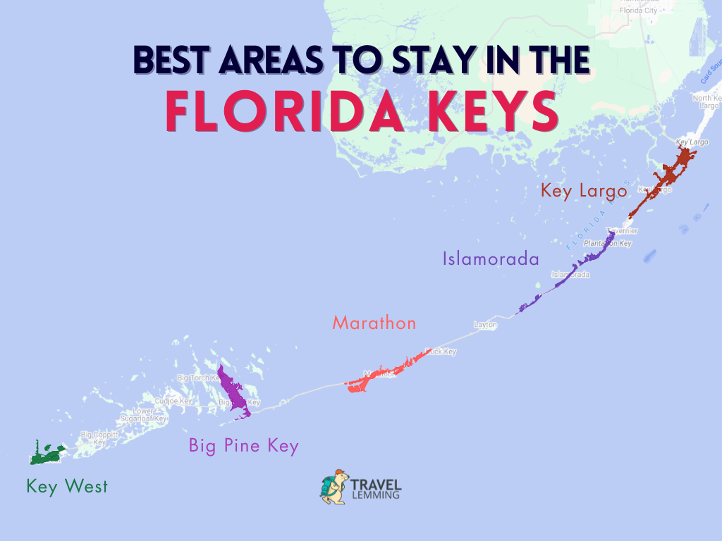 A graphic map that shows the best areas to stay in Florida Keys