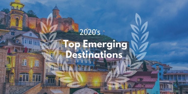 A text overlay with beautiful destinations in the background