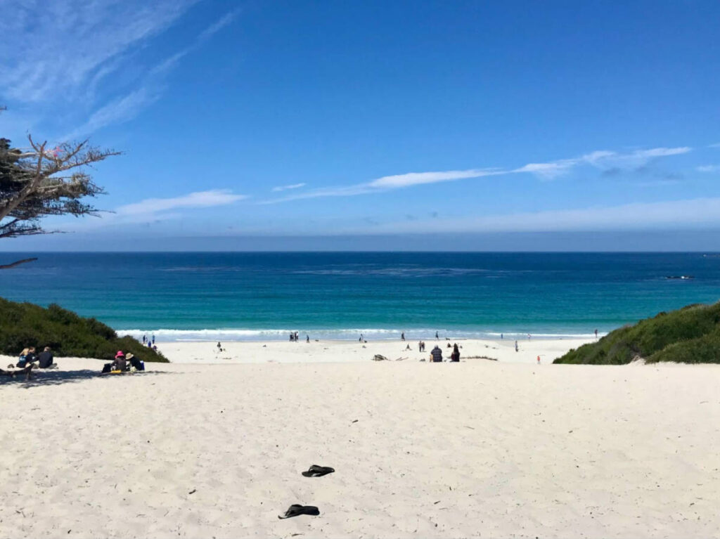 View of the bright white sand of Carmel Beach