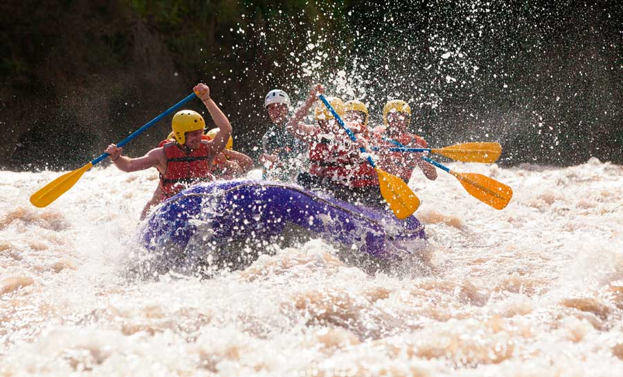 View of people enjoying whitewater rafting in Vail