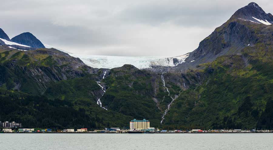 View of the town of Whittier from afar