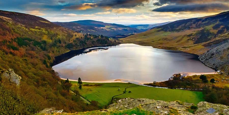 View of a lake at the top of Wicklow Mountains