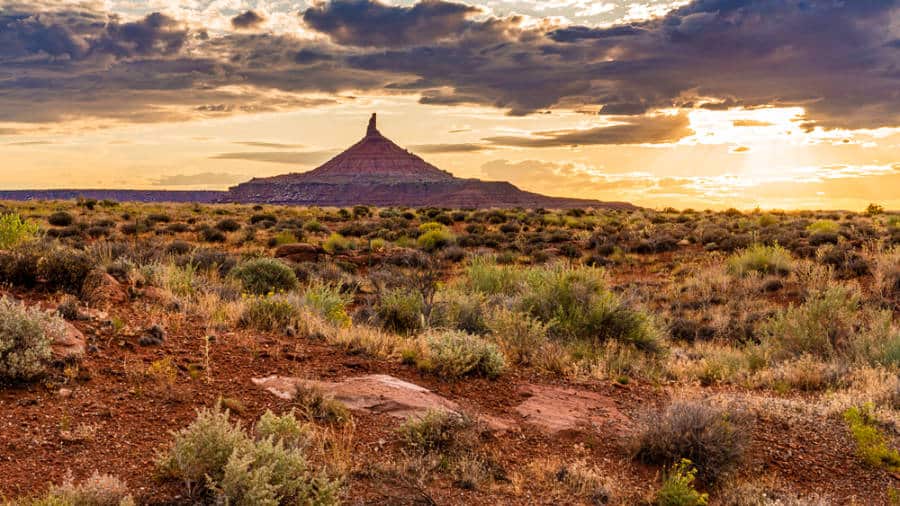 View of the wild landscape, rock formation and sunset