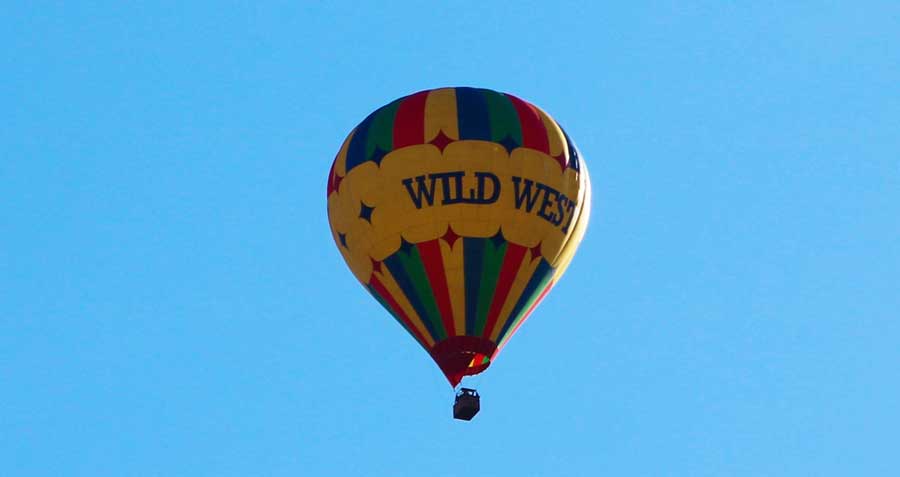 View of a colorful hot air balloon in Steamboat Springs