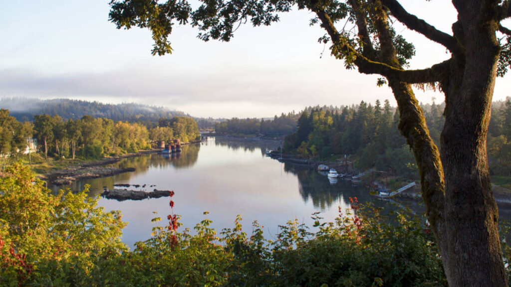 Scenic view of the Willamette River at sunset