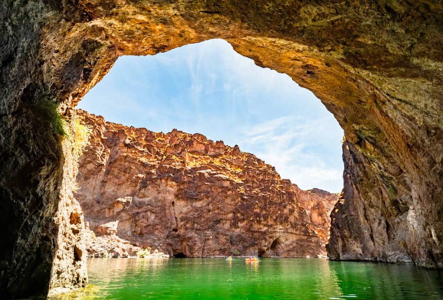 A sunny view of the emerald water under the cove ceiling of Emerald Cove.