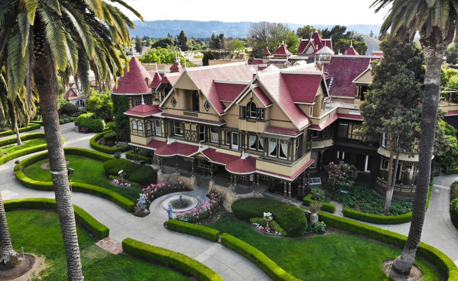 Aerial view of the beautiful landscape of Winchester Mystery House