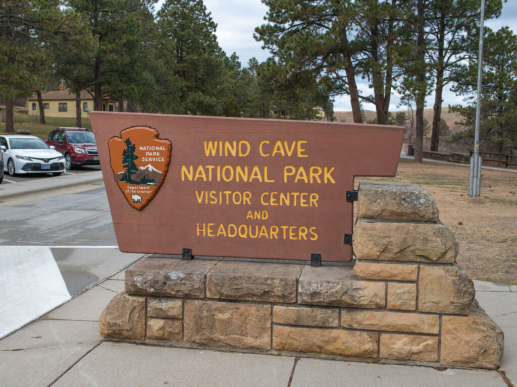 The Wind Cave National Park sign in South Dakota