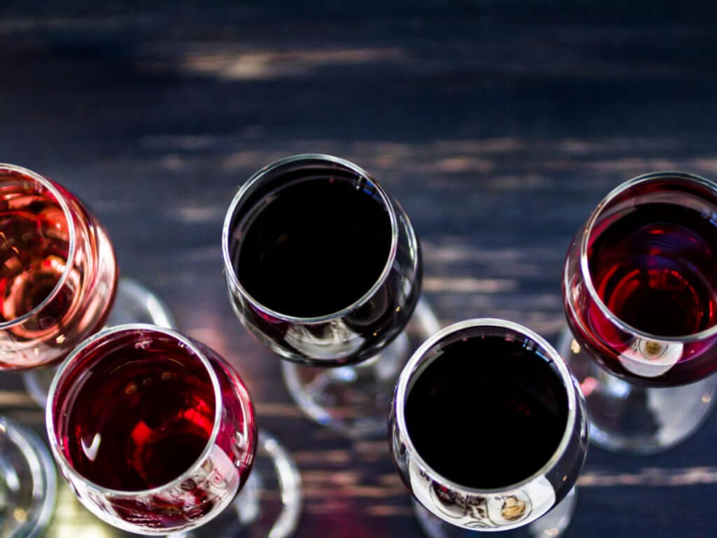 Top view of the wine samples at Cades Cove Cellars