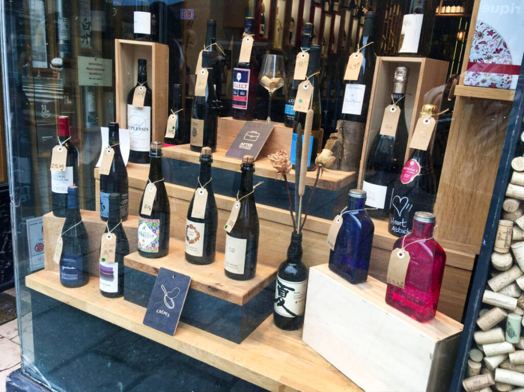 Variety of wine from the glass window shop in France