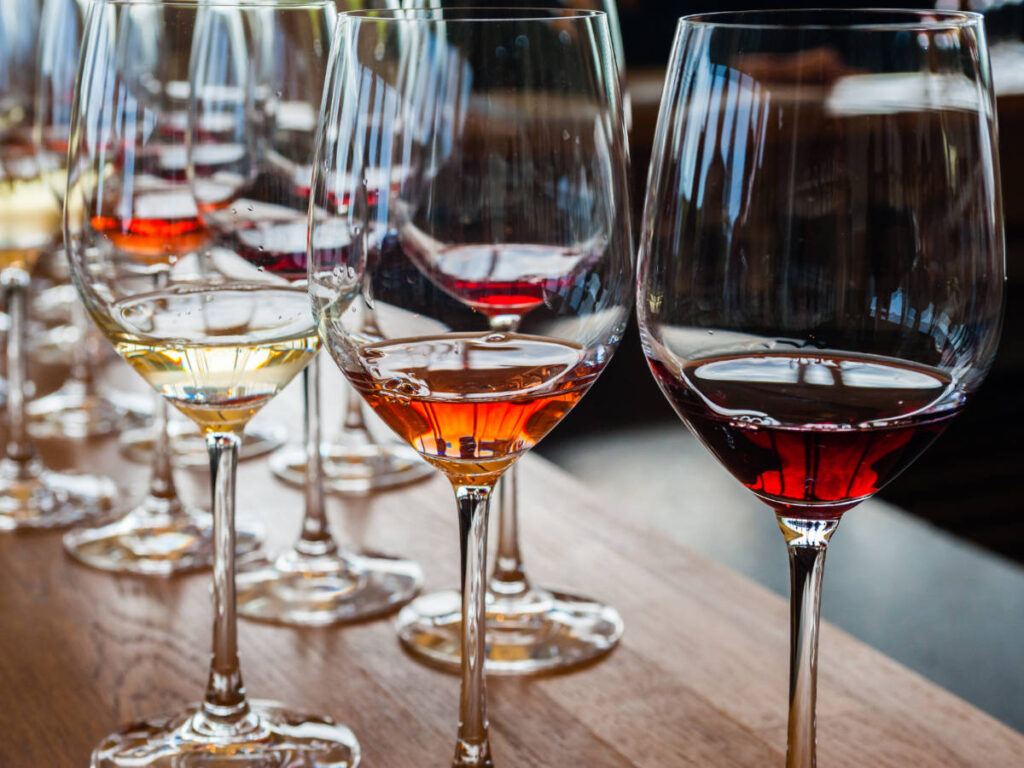 Glasses of wine on a table in Leavenworth, Washington
