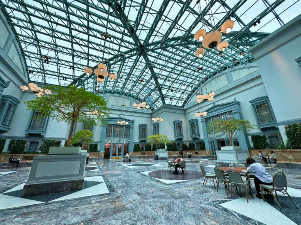 People reading books at the Winter Garden at Harold Washington Library Center