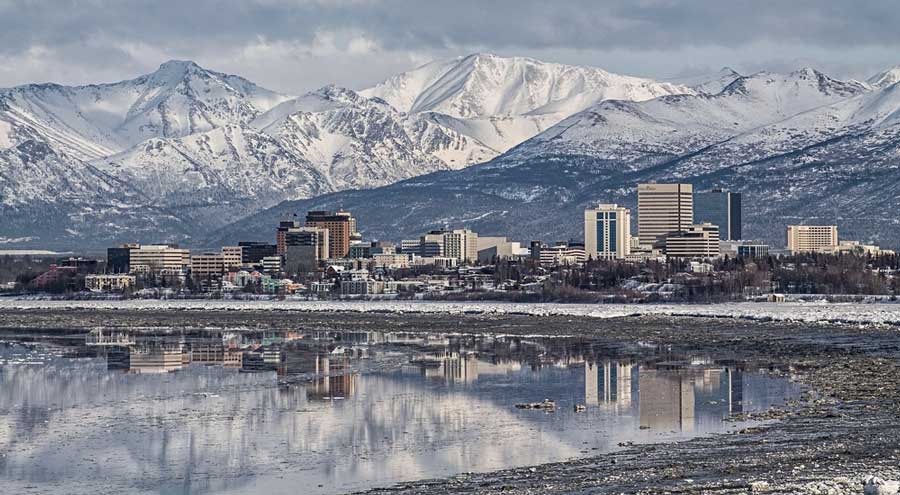 View from the city of Anchorage during winter season