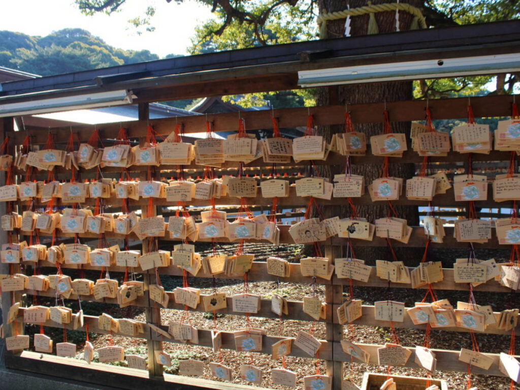 Wooden plaques containing wishes and prayers at Meiji Shrine