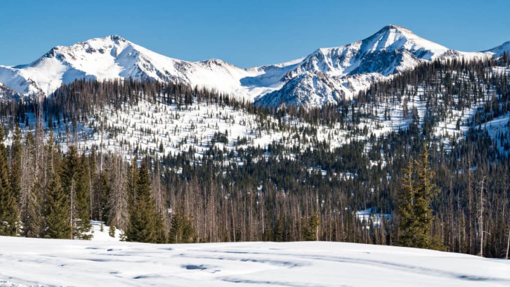Panoramic view of the snow covered Wolf Creek Ski Area