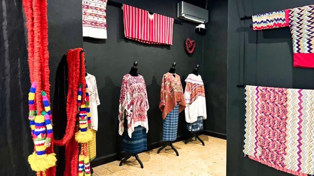 View of the displayed colorful traditional Guatemalan clothing for women