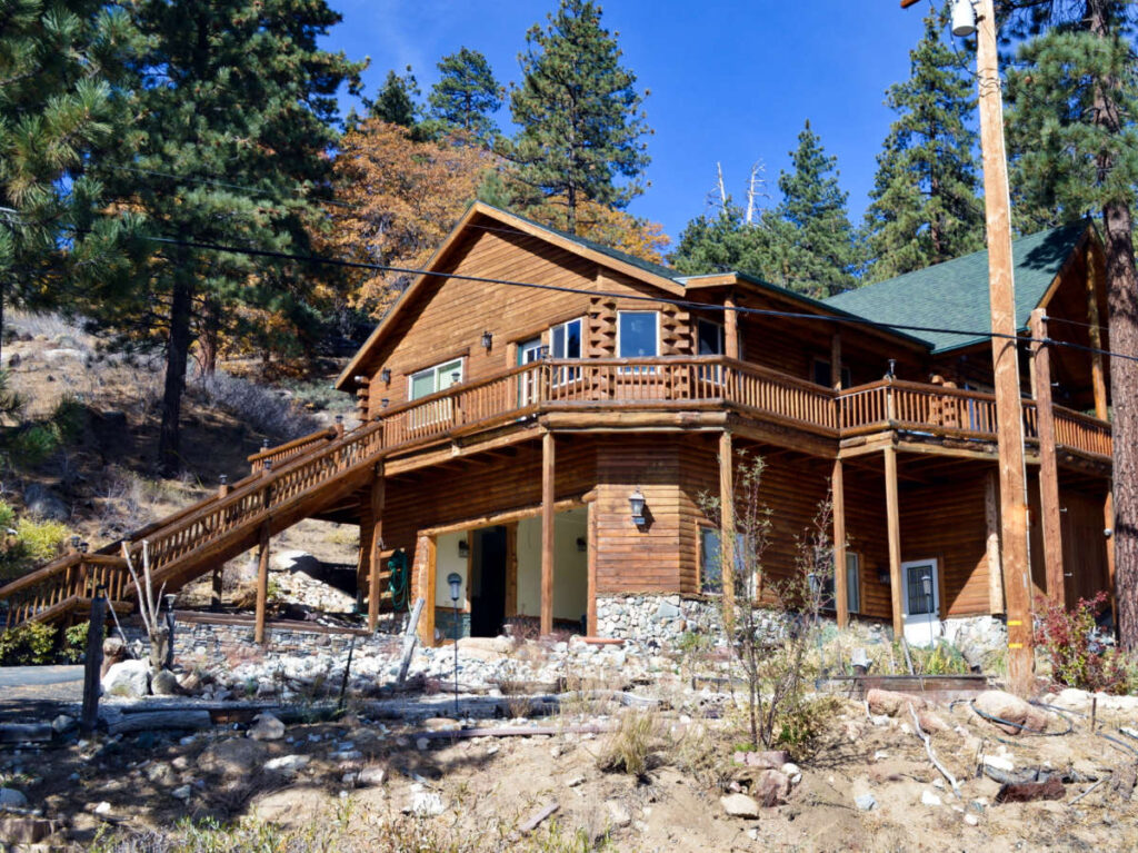 Exterior view of the wooden Fox Farm cabin