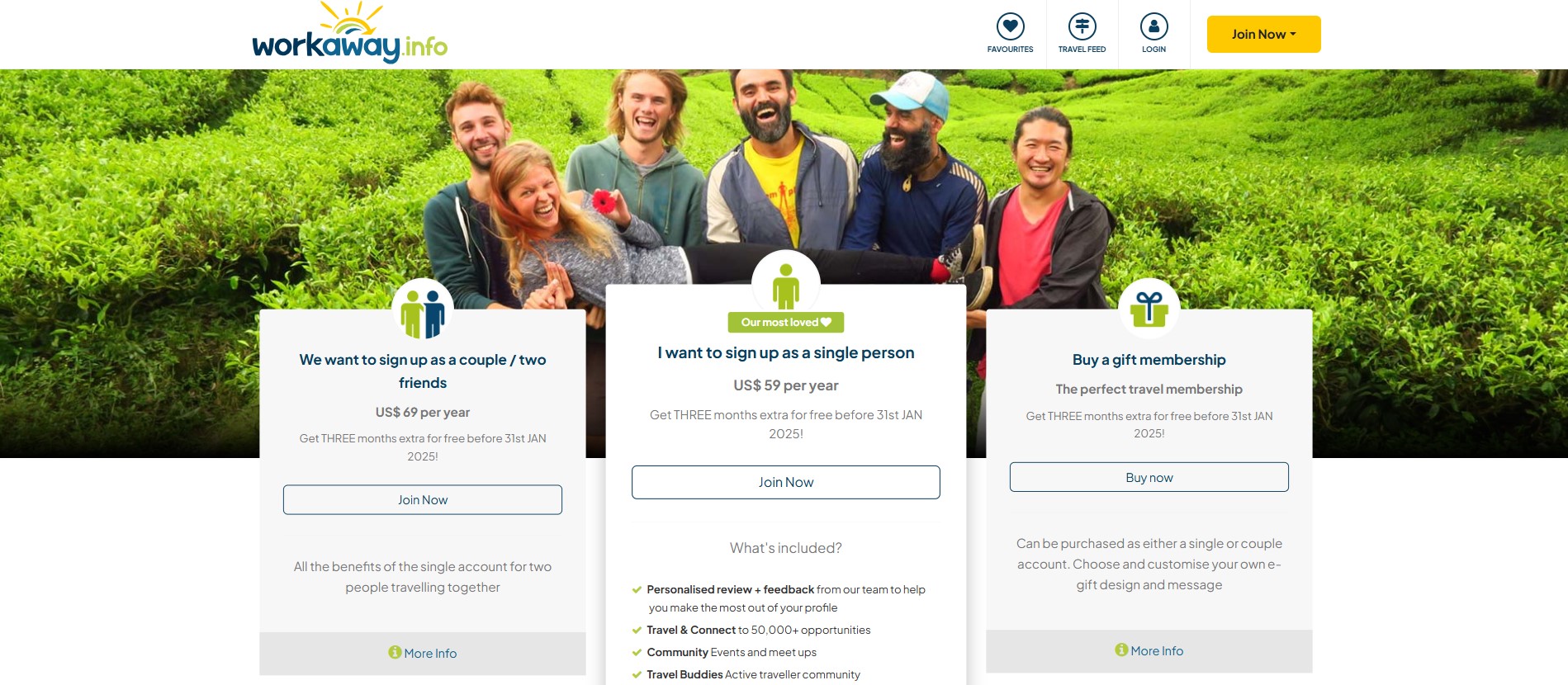 View of pricing at the Workaway website