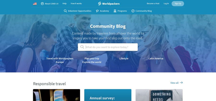 View of the Community Blog page of Worldpackers