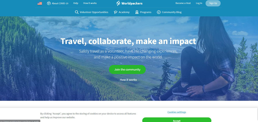The Worldpackers Website's Homepage