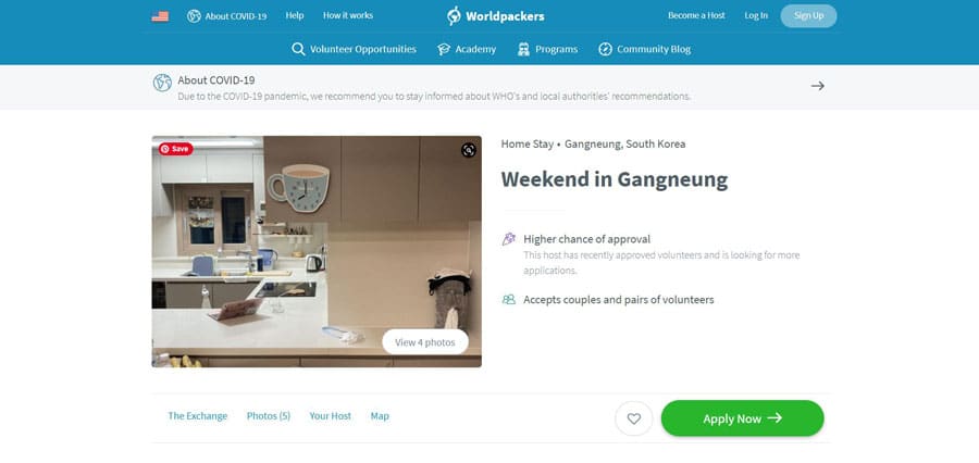 View of a room in Worldpackers website