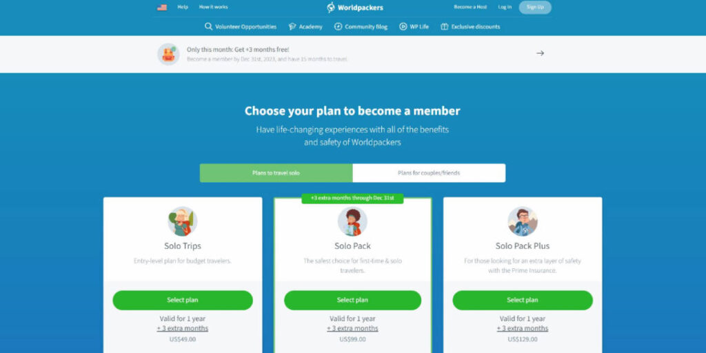 Different kinds of memberships, Worldpackers offer