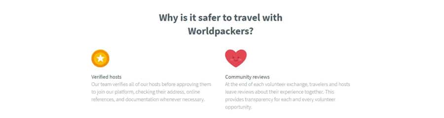 Text showing the Reasons why it's safe to travel with Worldpackers