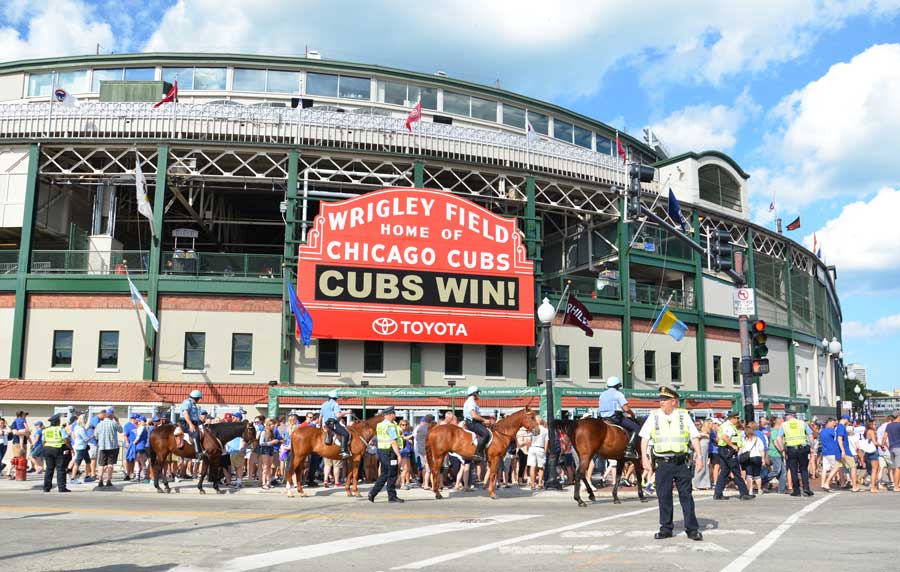 People outside the Wrigley Field
