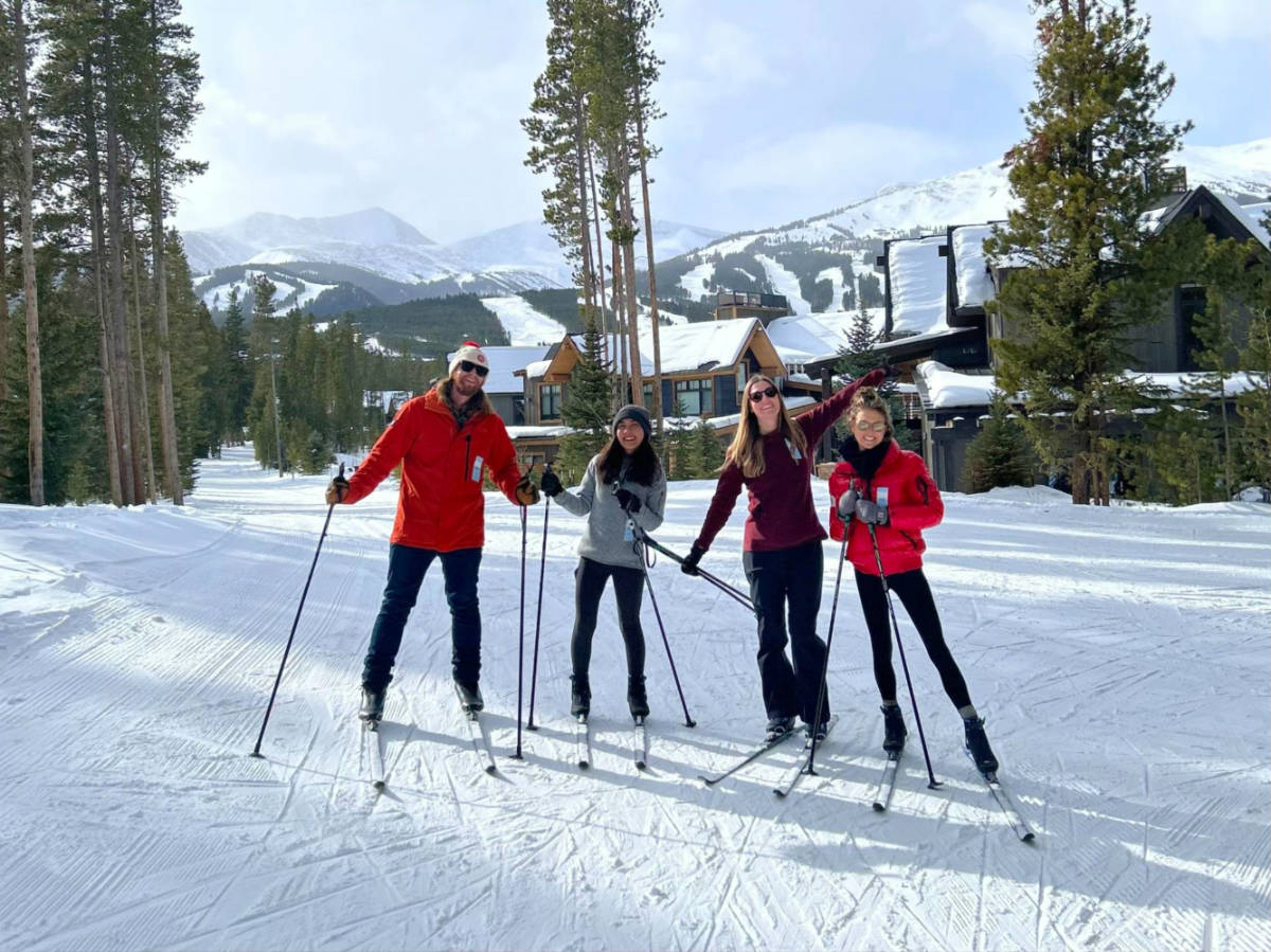 Writer Abigail and her friends skiing at the Breckenridge Nordic Center