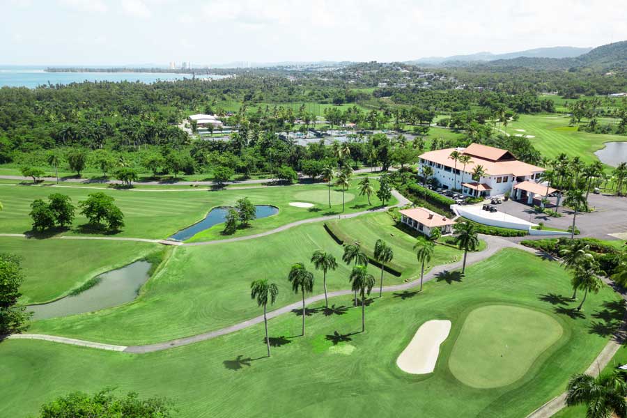 Aerial view of the golf course in Wyndham Grand Rio Mar Golf & Beach Resort