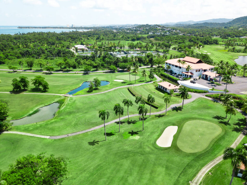 Aerial view of the golf course of Wyndham Grand Rio Mar Puerto Rico Golf & Beach Resort
