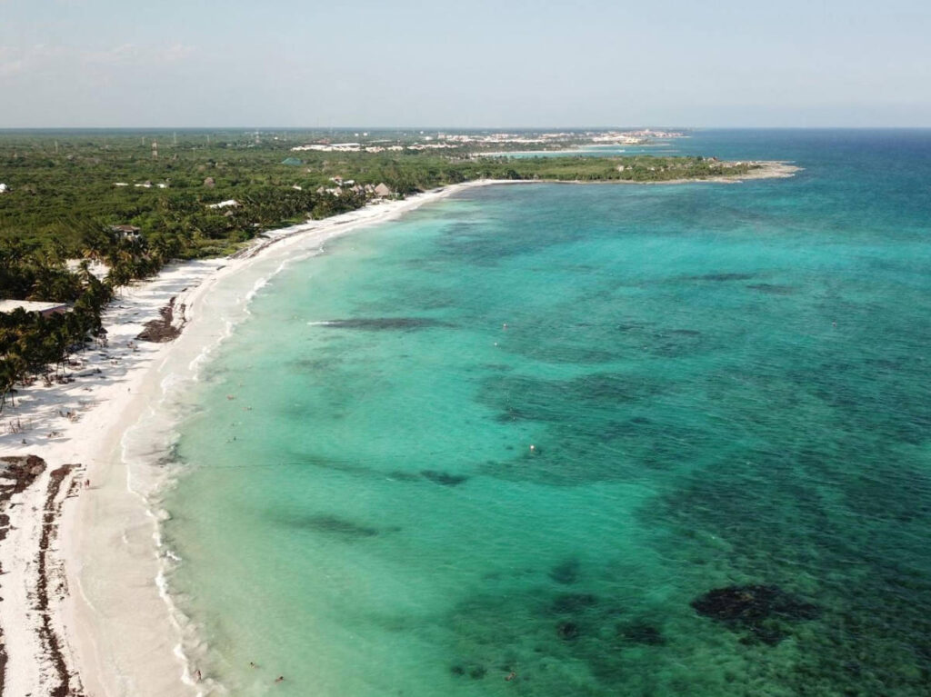 Aerial view of the Xpu Ha beach