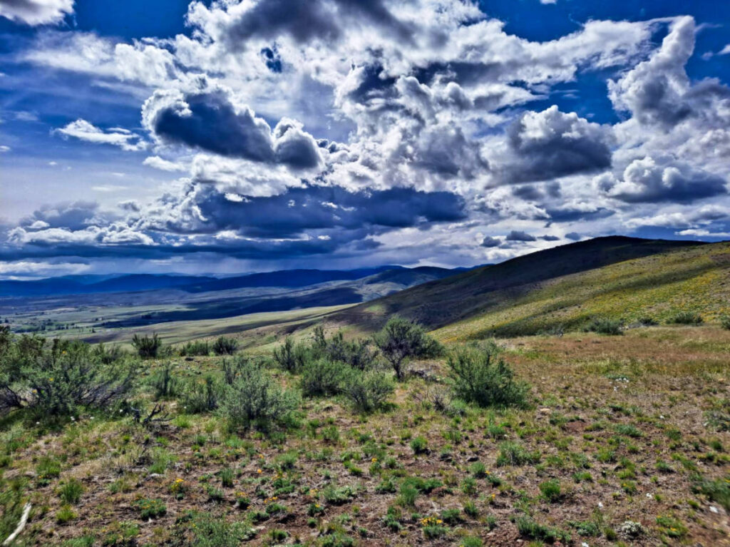 Panoramic view of the landscape and the blue sky at the hiking trails