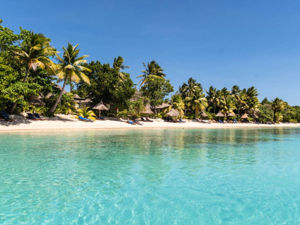 Clear water on a beach in Yasawa Islands in Fiji