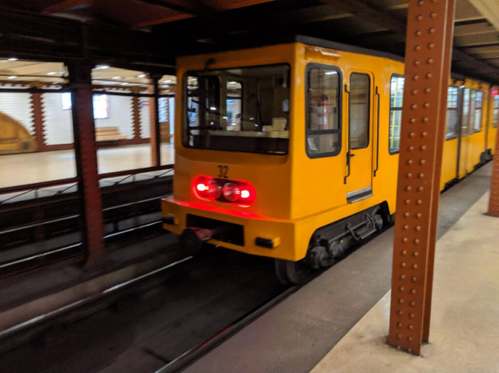 View of the yellow old train in Budapest subway