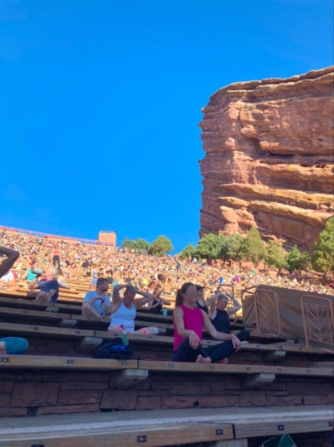 People doing Yoga at Red Rocks Amphitheatre